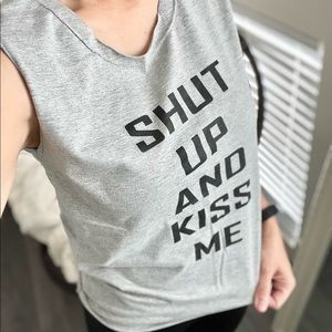 "SHUT UP AND KISS ME" typo graphic gray sleeveless street chic tank tee top